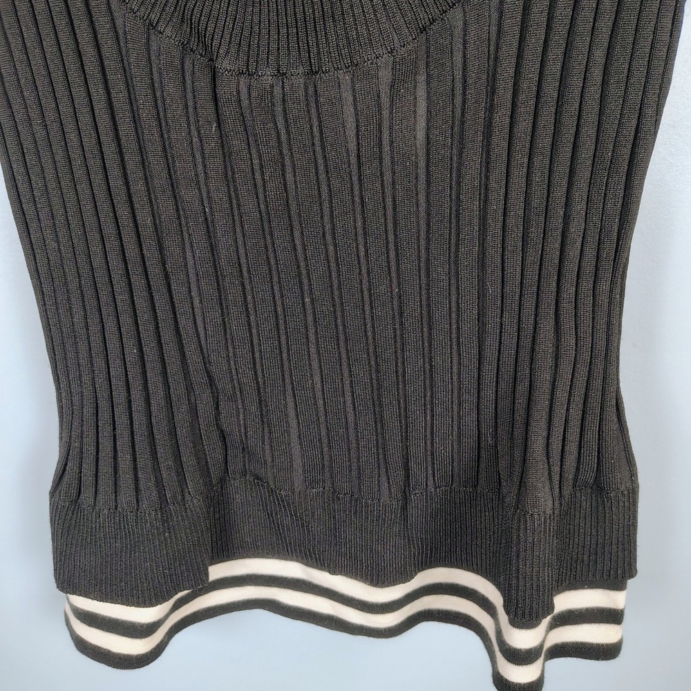 August Silk Womens M Ribbed Knit Layered Top Black Striped Y2K Preppy Chic - Picture 2 of 8